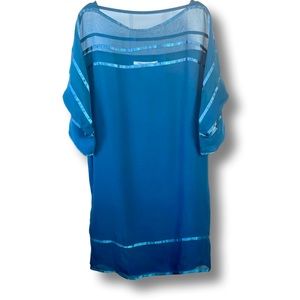 DVF 100% silk teal blue sheath dress in EUC, ladies S, holiday! Ribbon trim RARE